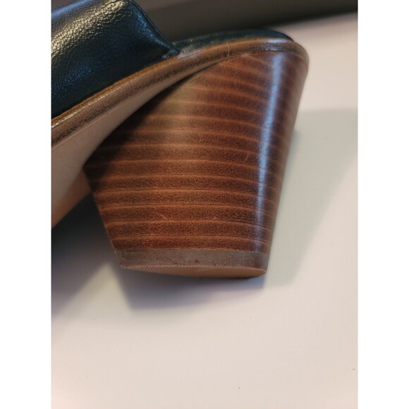 Vince Camuto Black Leather Platform Slide Wedge Wood Heel Sandals, Sz 7 Dormina - Picture 14 of 15